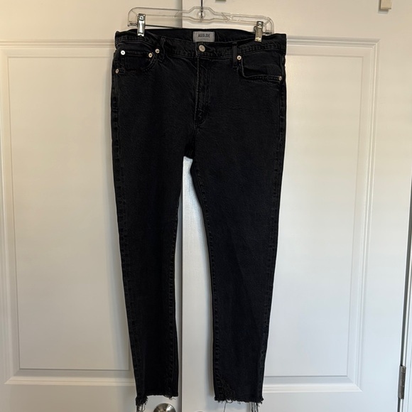 Agolde Denim Toni Mid Rise Straight Frayed Raw Hem Black Size 30 - Picture 1 of 10